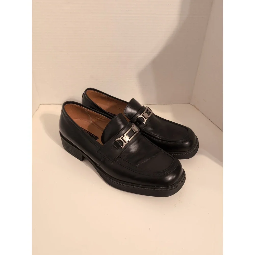 s.k.y. Men's Black‎ Leather Shoes Oxfords Silver Buckle Accent Size 10.5